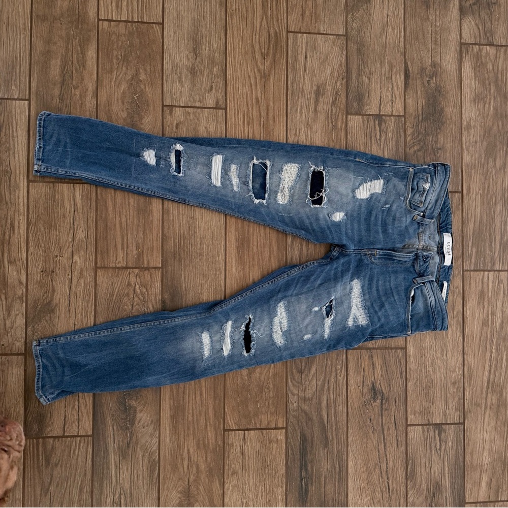 Guess Men's Ripped Blue Slim Straight Jeans